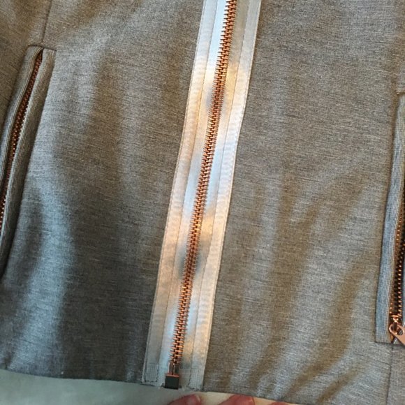 Ted Baker Beyty Grey blazer jacket zip up with tan brown leather sleeves size 1 - Picture 8 of 16